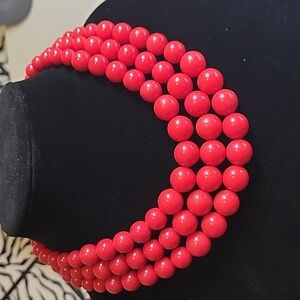 Vintage Napier Three Strand Red Beaded Necklace
